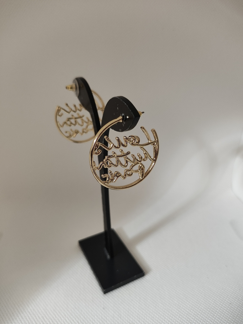 Gold Script Designer Hoop Earrings - Picture 3 of 5